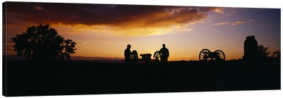 Silhouette Of Monument To Battery A - First Rhode Island Light Artillery (Arnold's Battery), Gettysburg National Military Park Canvas Art Print - Golden Hour
