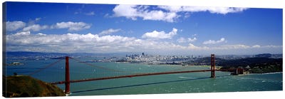 High angle view of a suspension bridge across a bay, Golden Gate Bridge, San Francisco, California, USA Canvas Art Print - Golden Gate Bridge