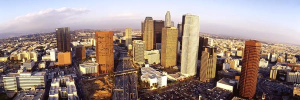 High angle view of the Financial District, Los Angeles, California, USA