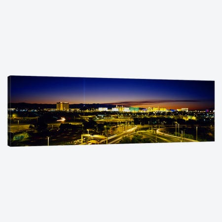 High angle view of buildings lit up at dusk, Las Vegas, Nevada, USA Canvas Print #PIM3623} by Panoramic Images Canvas Wall Art