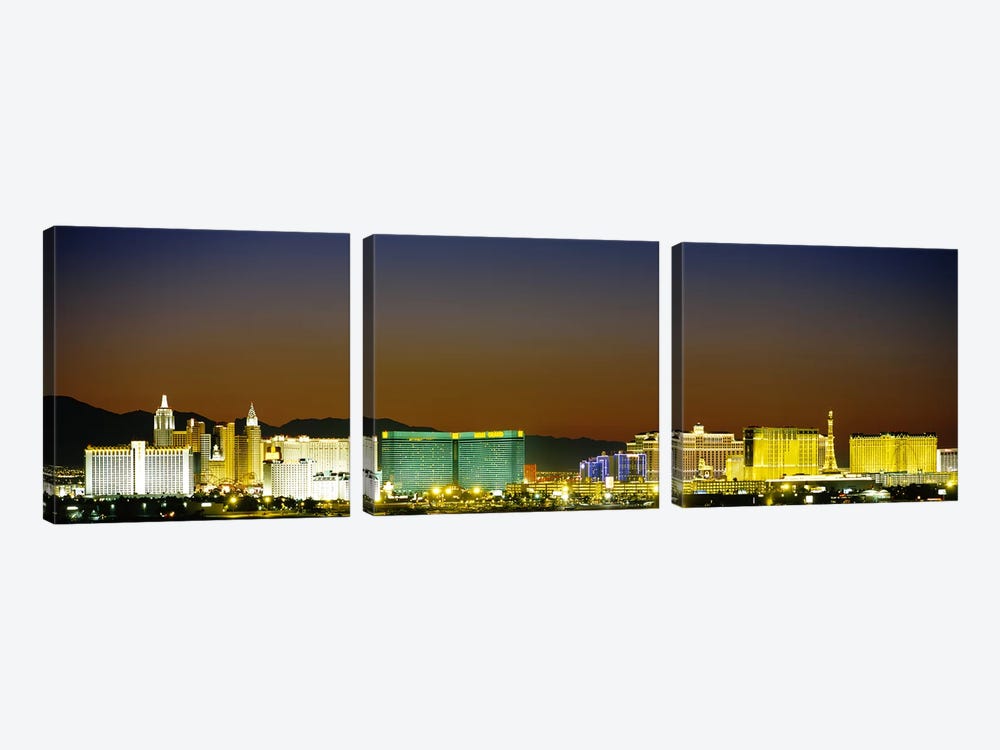 Buildings lit up at dusk, Las Vegas, Nevada, USA #2 by Panoramic Images 3-piece Canvas Print