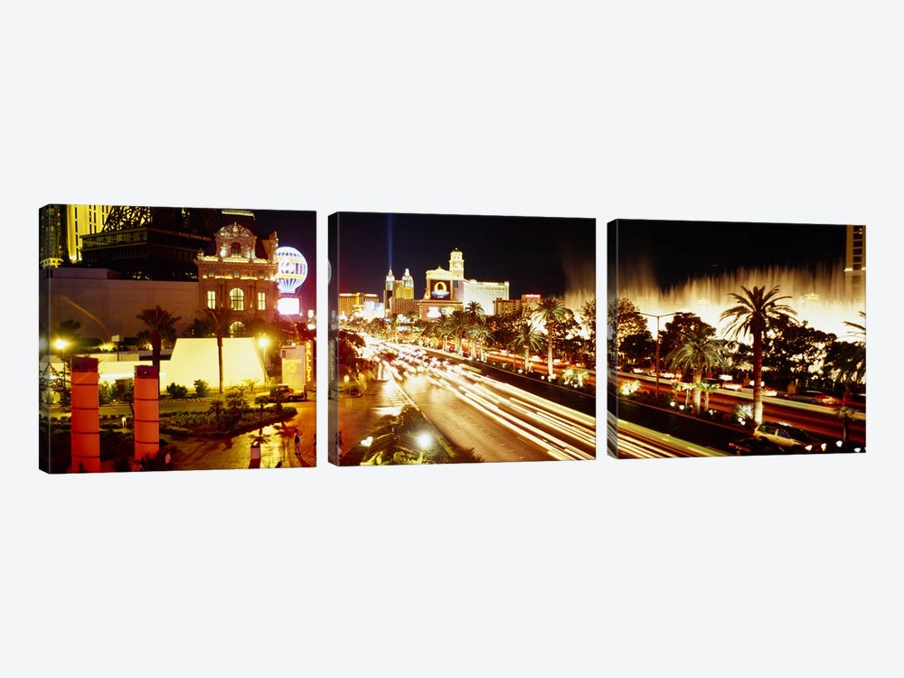 Buildings in a city lit up at night, Las Vegas, Nevada, USA #2 by Panoramic Images 3-piece Canvas Print