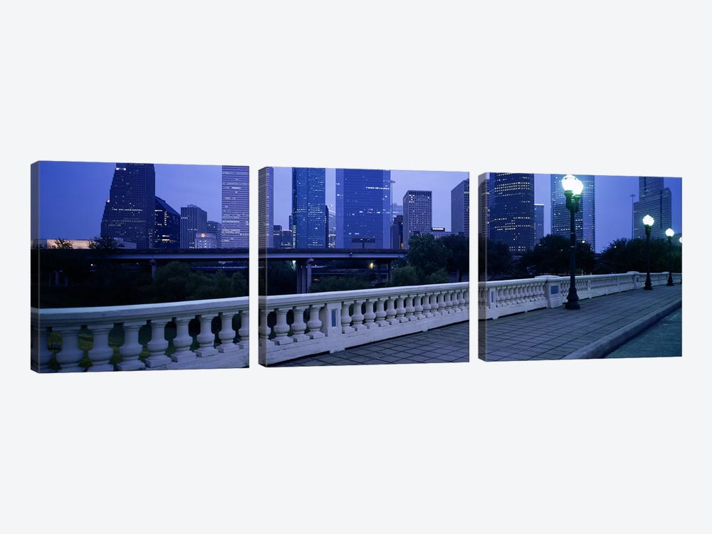 Buildings lit up at duskHouston, Texas, USA by Panoramic Images 3-piece Canvas Art Print