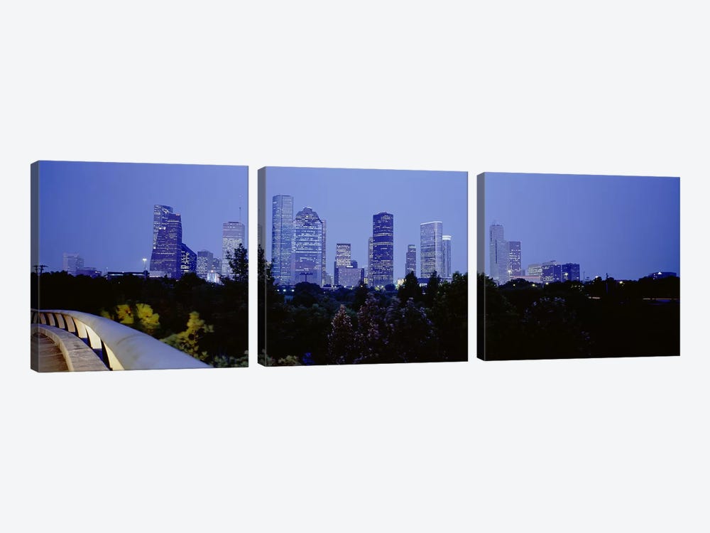 Buildings lit up at duskHouston, Texas, USA by Panoramic Images 3-piece Canvas Print