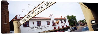 Low angle view of a commercial signboardFort Worth Stockyards, Fort Worth, Texas, USA Canvas Art Print - Fort Worth