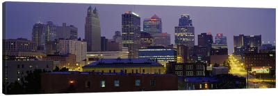 Buildings lit up at duskKansas City, Missouri, USA Canvas Art Print - Missouri Art