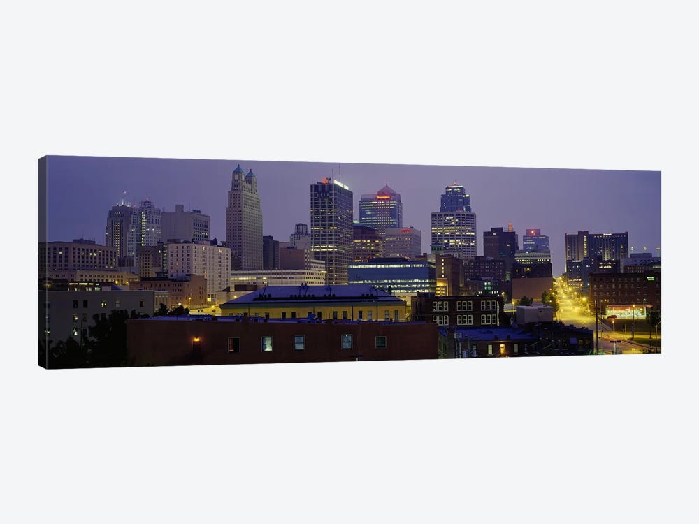Buildings lit up at duskKansas City, Missouri, USA by Panoramic Images 1-piece Canvas Wall Art