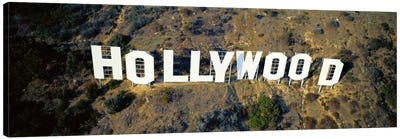 USA, California, Los Angeles, Aerial view of Hollywood Sign at Hollywood Hills Canvas Art Print - Los Angeles Art