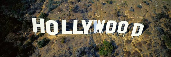 Hollywood: USA, California, Los Angeles, Aerial view of Hollywood Sign at Hollywood Hills by Panoramic Images