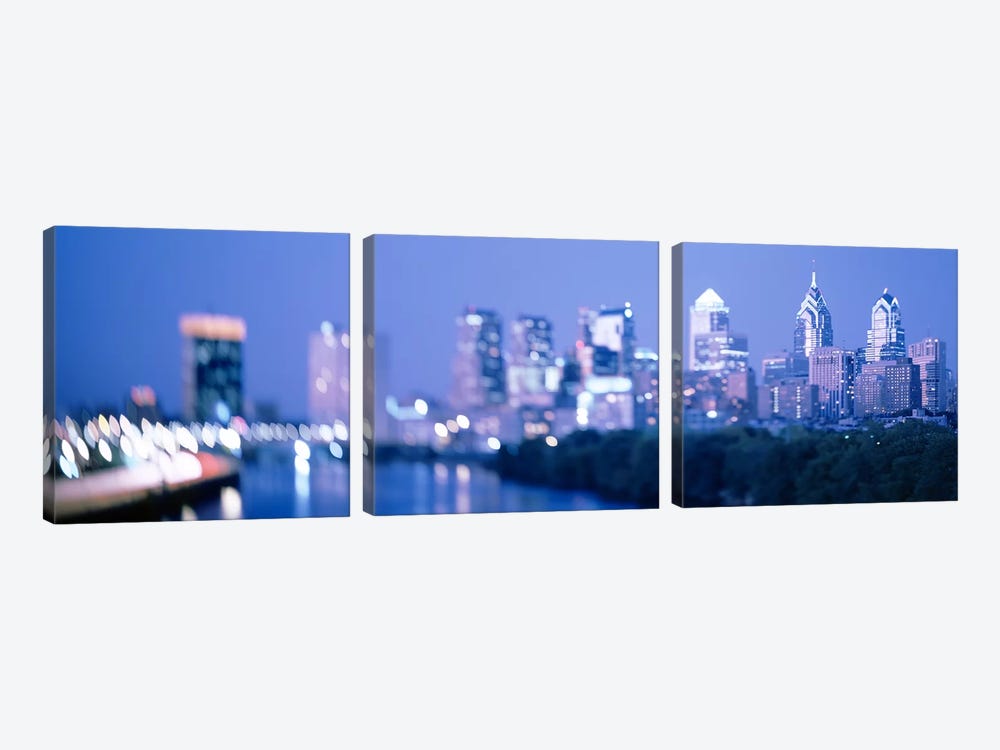 River passing through a city, Schuylkill River, Philadelphia, Pennsylvania, USA by Panoramic Images 3-piece Canvas Artwork