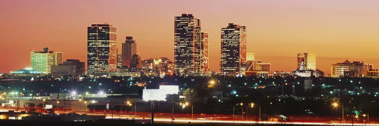 Buildings lit up at dusk, Fort Worth, Texas, USA