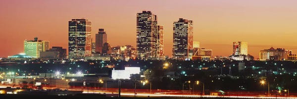 Fort Worth: Buildings lit up at dusk, Fort Worth, Texas, USA by Panoramic Images