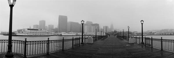Black & White Cityscapes: Street lamps on a bridgeSan Francisco, California, USA by Panoramic Images