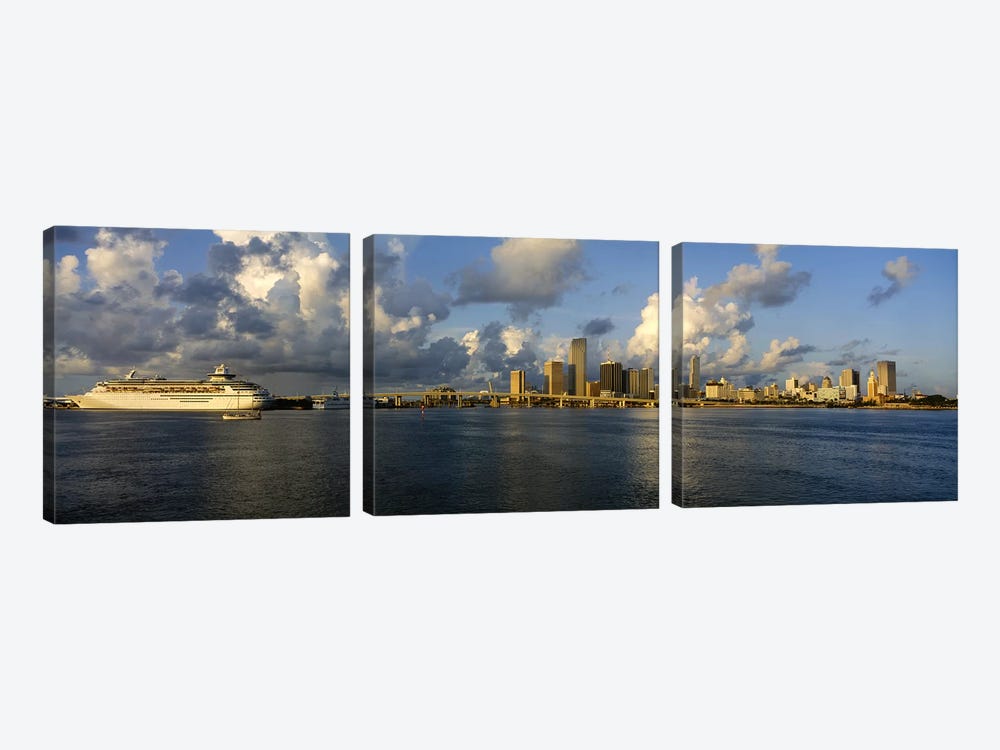 Cruise ship docked at a harbor, Miami, Florida, USA by Panoramic Images 3-piece Canvas Artwork