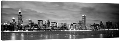 Buildings at the waterfront, Chicago, Illinois, USA Canvas Art Print - Black & White Scenic