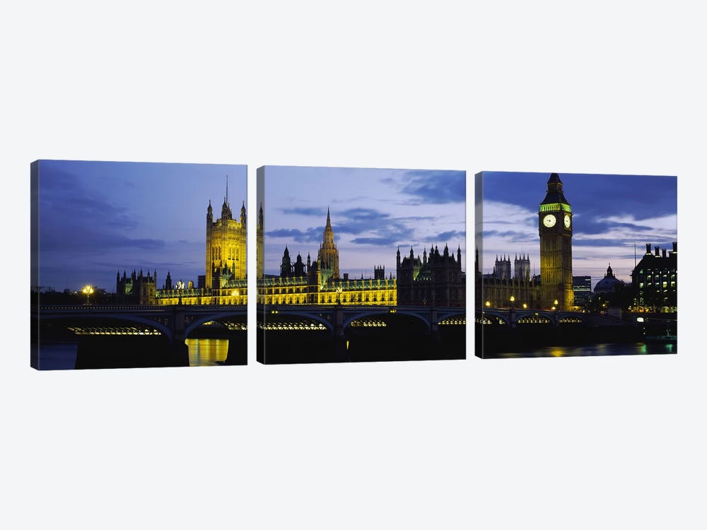 Palace Of Westminster At Night, London, England, United Kingdom by Panoramic Images 3-piece Art Print
