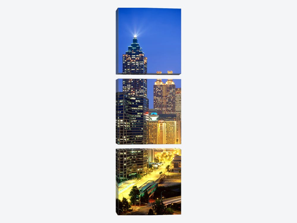 Skyscrapers lit up at night, Atlanta, Georgia, USA by Panoramic Images 3-piece Canvas Art Print