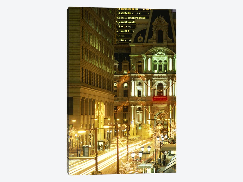 Building lit up at night City Hall, Philadelphia, Pennsylvania, USA by Panoramic Images 1-piece Canvas Wall Art