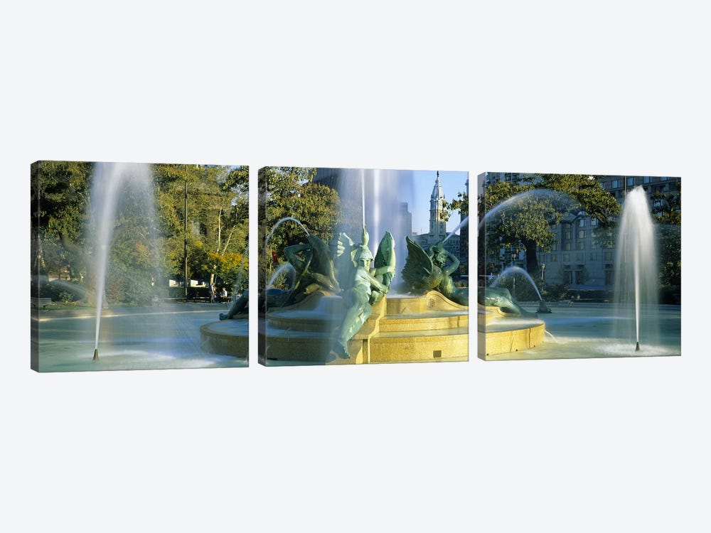 Fountain In Front Of A Building, Logan Circle, City Hall, Philadelphia, Pennsylvania, USA by Panoramic Images 3-piece Art Print