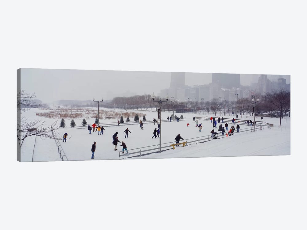Group of people ice skating in a park, Bicentennial Park, Chicago, Cook County, Illinois, USA by Panoramic Images 1-piece Canvas Art