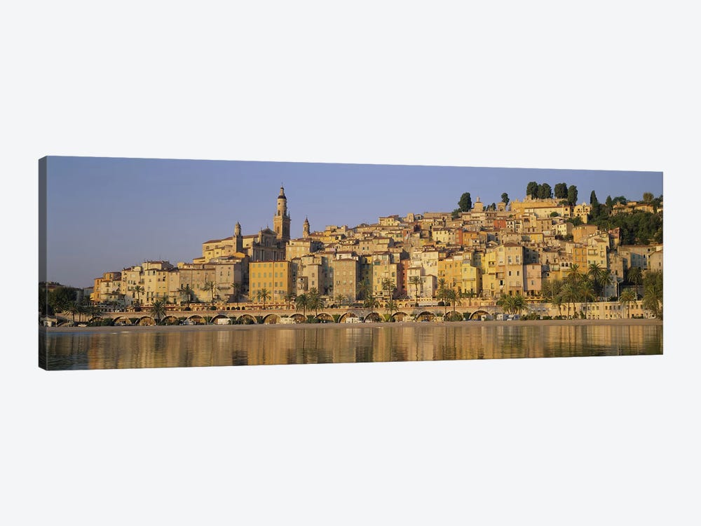 Buildings on The waterfront, Eglise St-Michel, Menton, France by Panoramic Images 1-piece Canvas Art Print