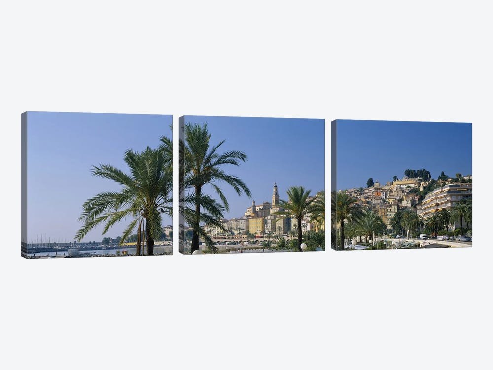 Building on The waterfront, Menton, France by Panoramic Images 3-piece Canvas Artwork