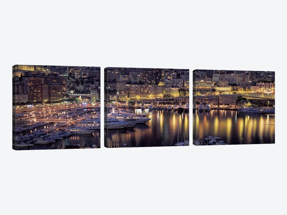 Port Hercules At Night, La Condamine District, Monaco by Panoramic Images 3-piece Canvas Wall Art