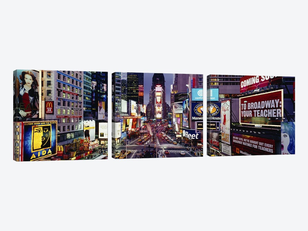 High angle view of traffic on a road Times Square, Manhattan, New York City, New York State, USA by Panoramic Images 3-piece Canvas Wall Art