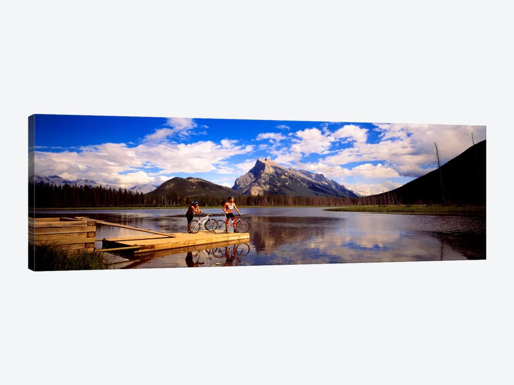 Mountain Bikers Vermilion Lakes Alberta Canada by Panoramic Images 1-piece Canvas Artwork