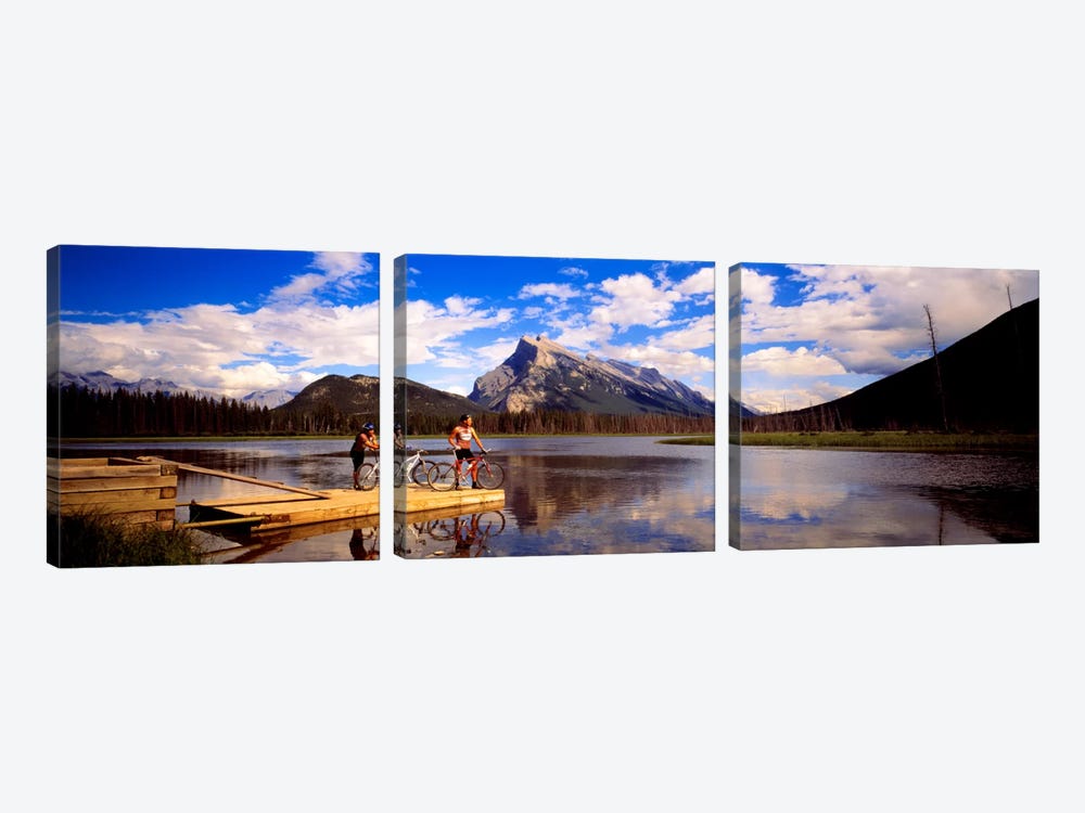 Mountain Bikers Vermilion Lakes Alberta Canada by Panoramic Images 3-piece Canvas Artwork