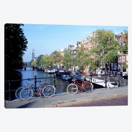 Bicycles, Amsterdam, North Holland Province, Netherlands Canvas Print #PIM37} by Panoramic Images Canvas Wall Art