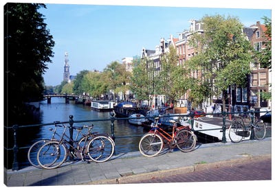 Bicycles, Amsterdam, North Holland Province, Netherlands Canvas Art Print - Amsterdam Art
