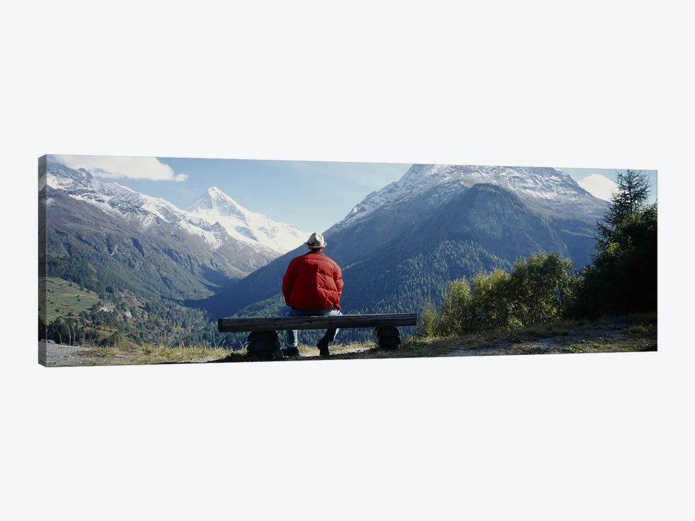 Hiker Contemplating Mountains Switzerland by Panoramic Images 1-piece Art Print