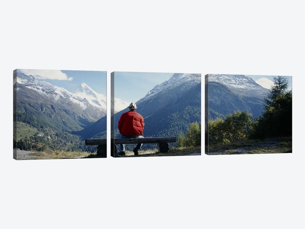 Hiker Contemplating Mountains Switzerland by Panoramic Images 3-piece Canvas Print