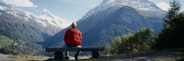 Switzerland: Hiker Contemplating Mountains Switzerland by Panoramic Images