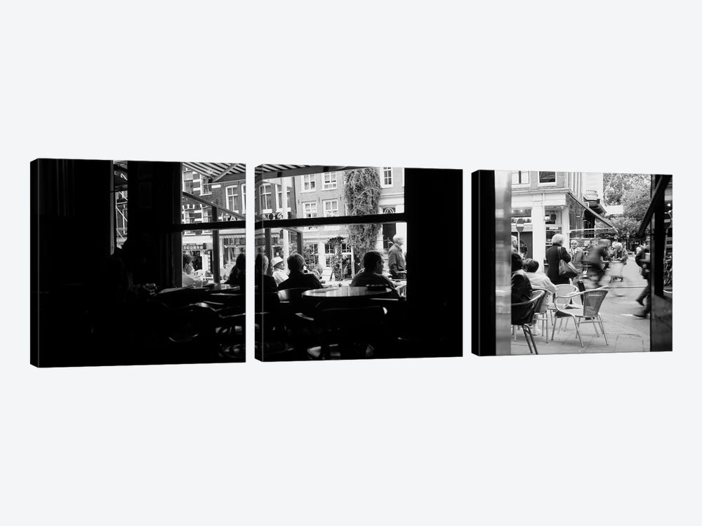 View From A Café In B&W, Amsterdam, North Holland, Netherlands by Panoramic Images 3-piece Canvas Art Print