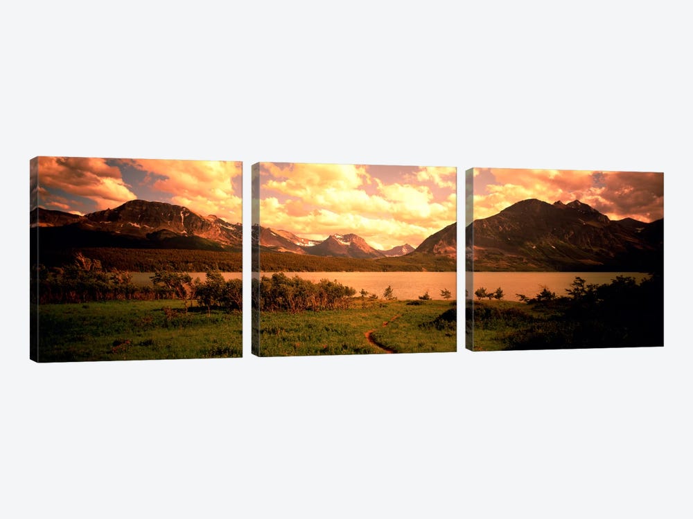 Golden Sunset At Saint Mary Lake, Glacier National Park, Montana, USA by Panoramic Images 3-piece Canvas Art