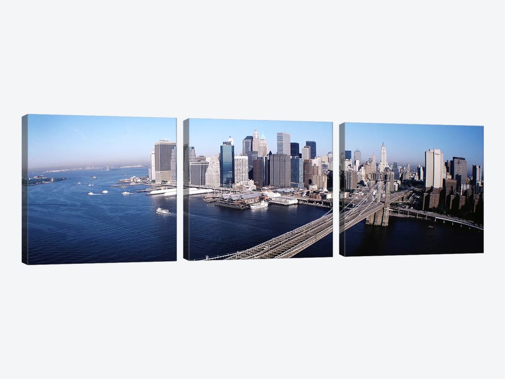 Aerial View Of Brooklyn Bridge, Lower Manhattan, NYC, New York City, New York State, USA by Panoramic Images 3-piece Canvas Print
