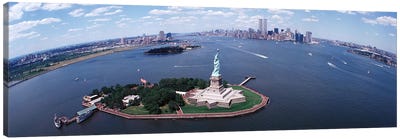 Wide-Angle View Of New York Harbor Featuring The Statue Of Liberty, USA Canvas Art Print - Panoramic Photography