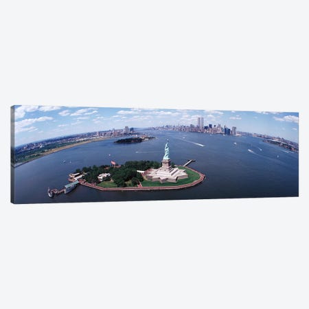 Wide-Angle View Of New York Harbor Featuring The Statue Of Liberty, USA Canvas Print #PIM3816} by Panoramic Images Canvas Wall Art