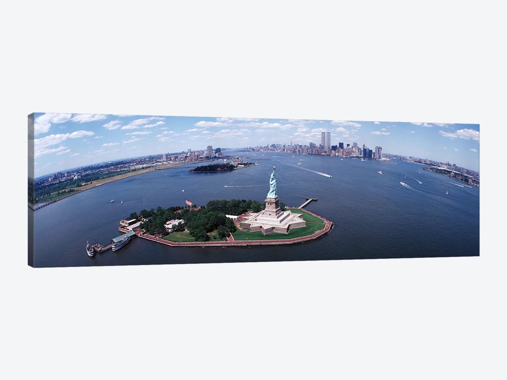 Wide-Angle View Of New York Harbor Featuring The Statue Of Liberty, USA by Panoramic Images 1-piece Canvas Wall Art