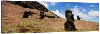 Low angle view of Moai statues, Tahai Archaeological Site, Rano Raraku, Easter Island, Chile Canvas Art Print - Chile Art