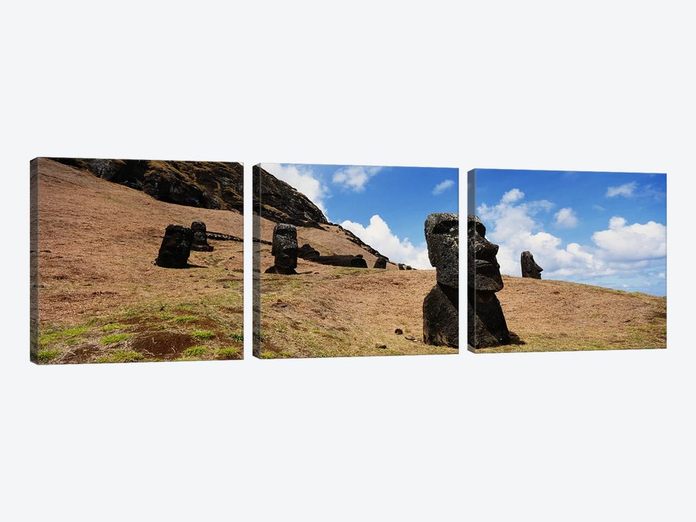 Low angle view of Moai statues, Tahai Archaeological Site, Rano Raraku, Easter Island, Chile by Panoramic Images 3-piece Canvas Art Print