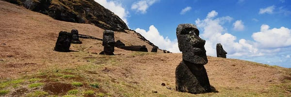 Ancient Wonders: Low angle view of Moai statues, Tahai Archaeological Site, Rano Raraku, Easter Island, Chile by Panoramic Images