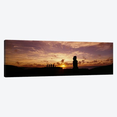 Silhouette of Moai statues at dusk, Tahai Archaeological Site, Rano Raraku, Easter Island, Chile Canvas Print #PIM3826} by Panoramic Images Canvas Print