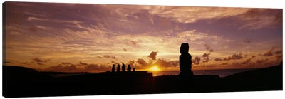 Silhouette of Moai statues at dusk, Tahai Archaeological Site, Rano Raraku, Easter Island, Chile Canvas Art Print - Chile Art