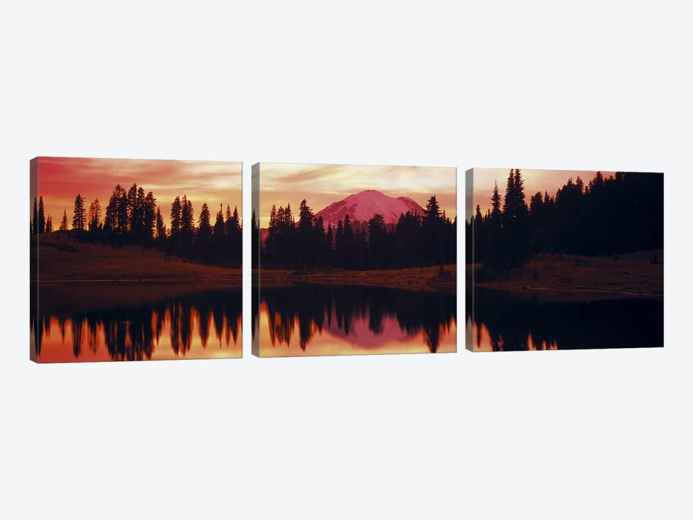 Reflection of trees in water, Tipsoo Lake, Mt Rainier, Mt Rainier National Park, Washington State, USA by Panoramic Images 3-piece Canvas Artwork