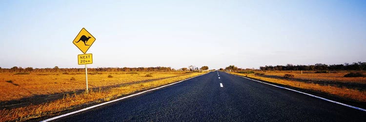 Kangaroo Crossing Sign Along A Highway, New South Wales, Australia