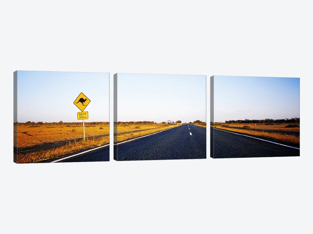 Kangaroo Crossing Sign Along A Highway, New South Wales, Australia by Panoramic Images 3-piece Art Print