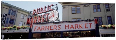 Low angle view of buildings in a market, Pike Place Market, Seattle, Washington State, USA Canvas Art Print